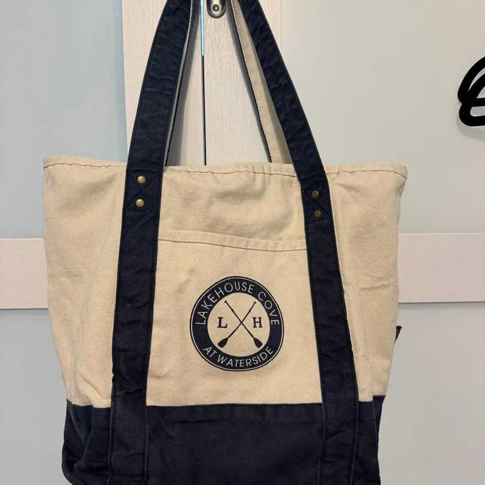 Gemline Canvas Boat Tote Bag Lakehouse Cove Navy/Cream